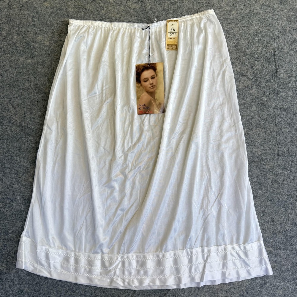Vintage Mel-Lin Half Slip Womens 3X White Nylon Tricot Snip-A-Row Made‎ USA 90s